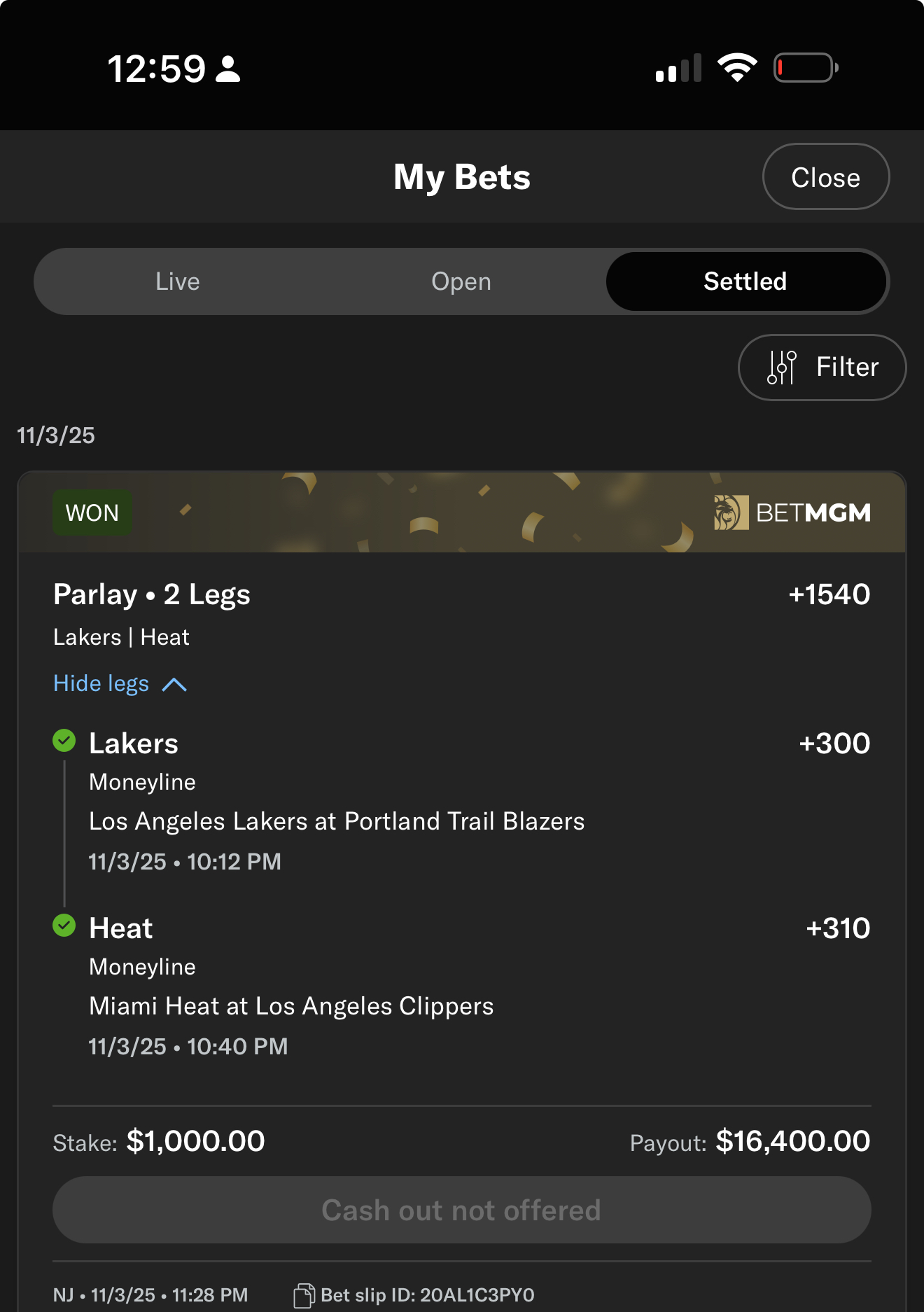 Sports betting slip 1 supplied by JJ Locks