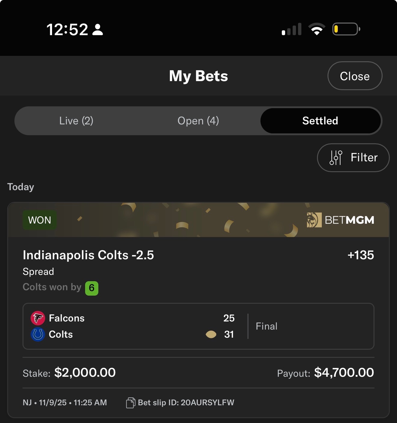 Sports betting slip 12 supplied by JJ Locks