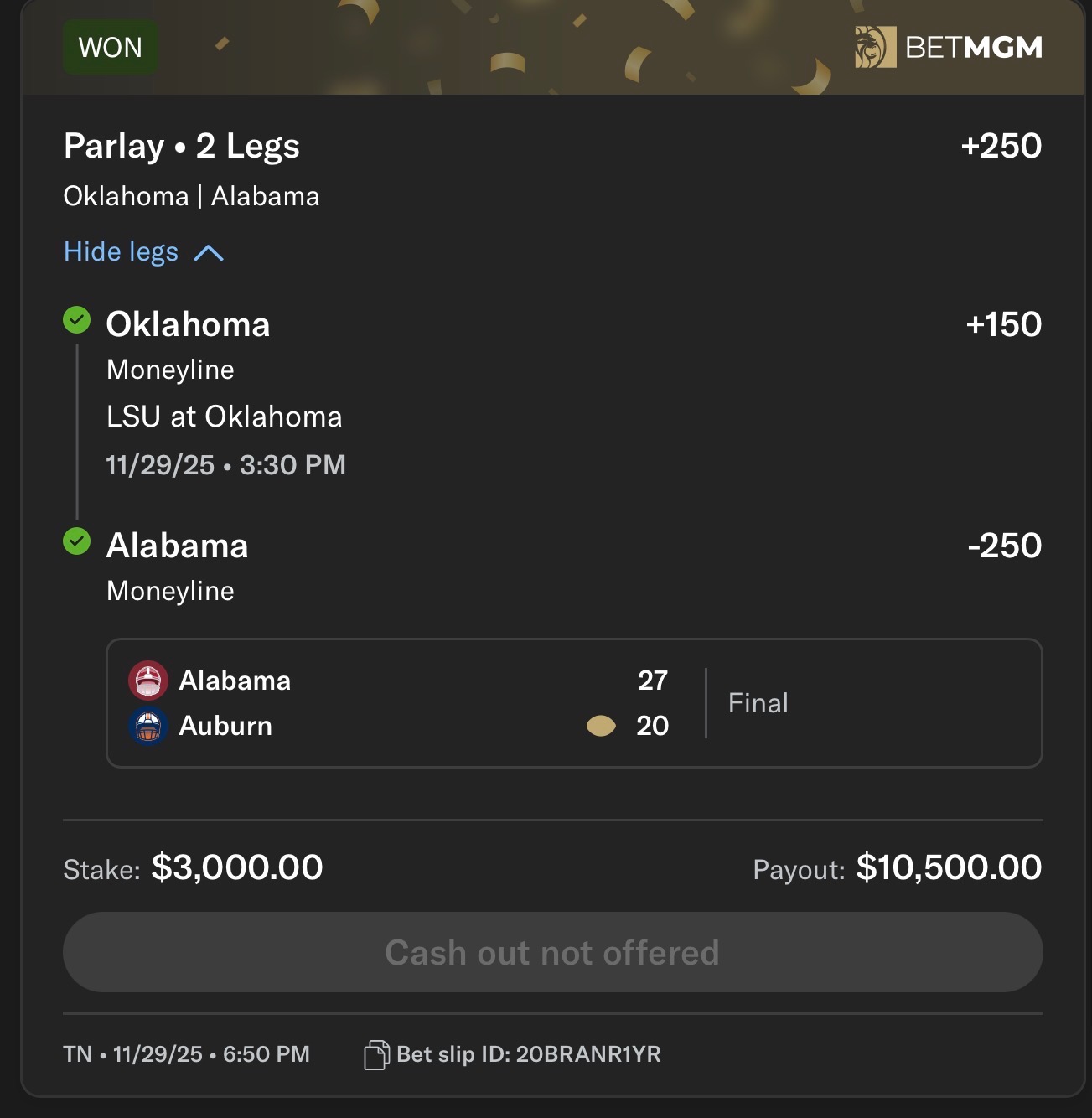Sports betting slip 22 supplied by JJ Locks