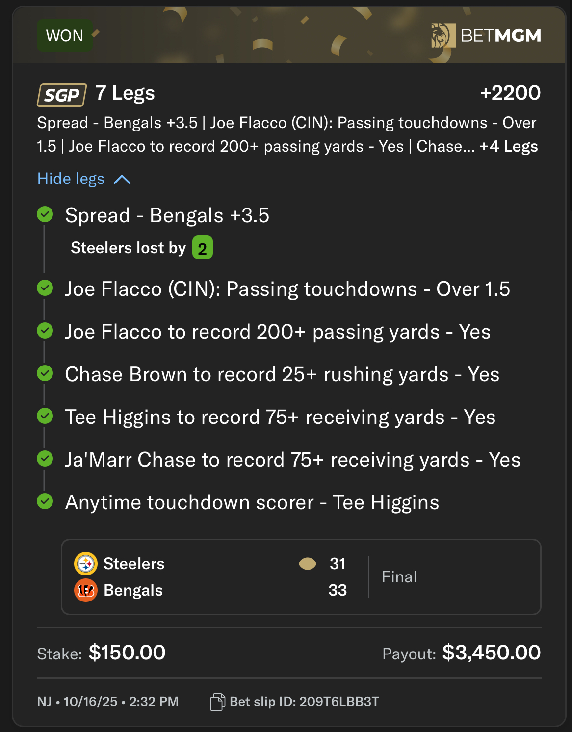 Sports betting slip 29 supplied by JJ Locks