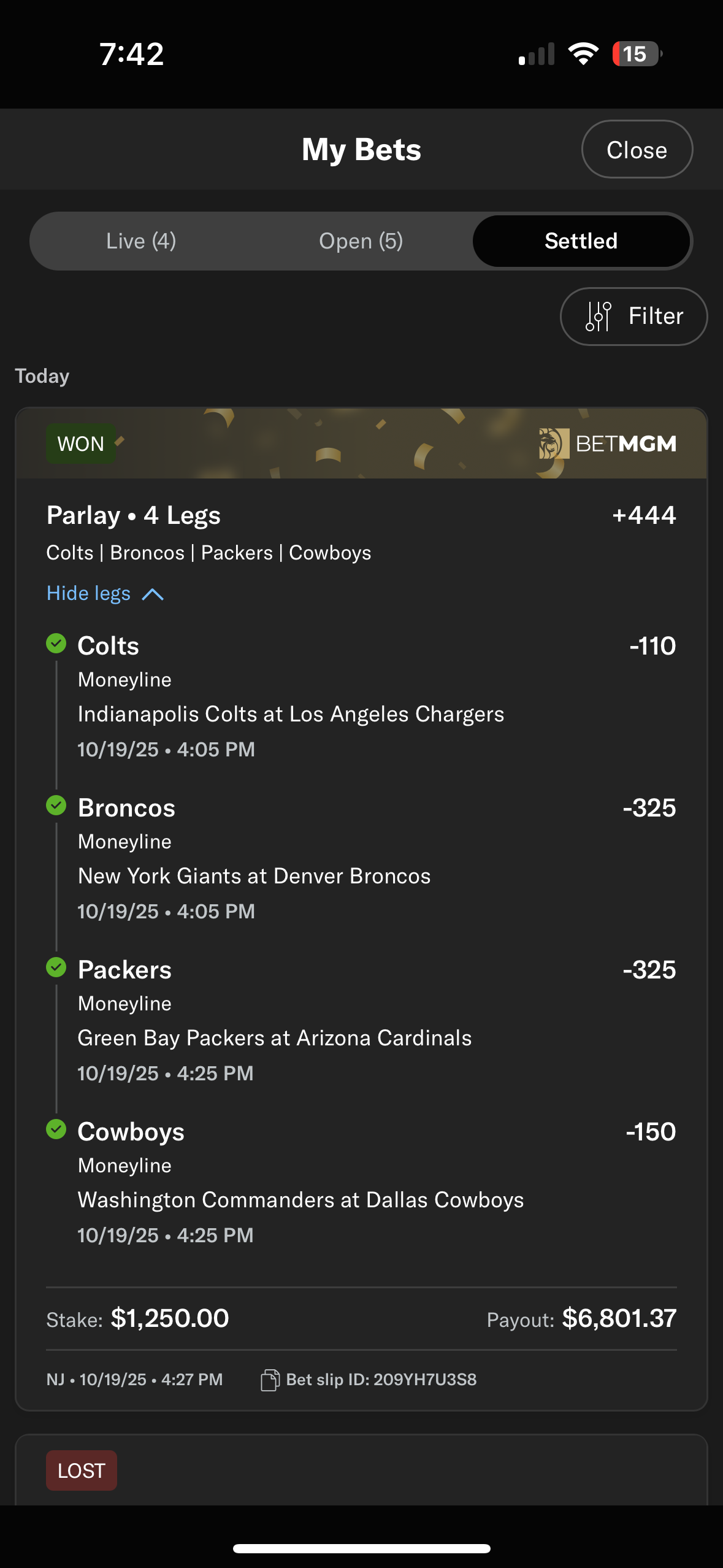 Sports betting slip 18 supplied by JJ Locks